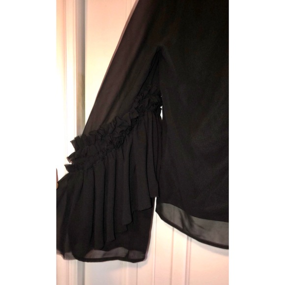 Black Blouse w/ Playful Flared Sleeves - Picture 3 of 5